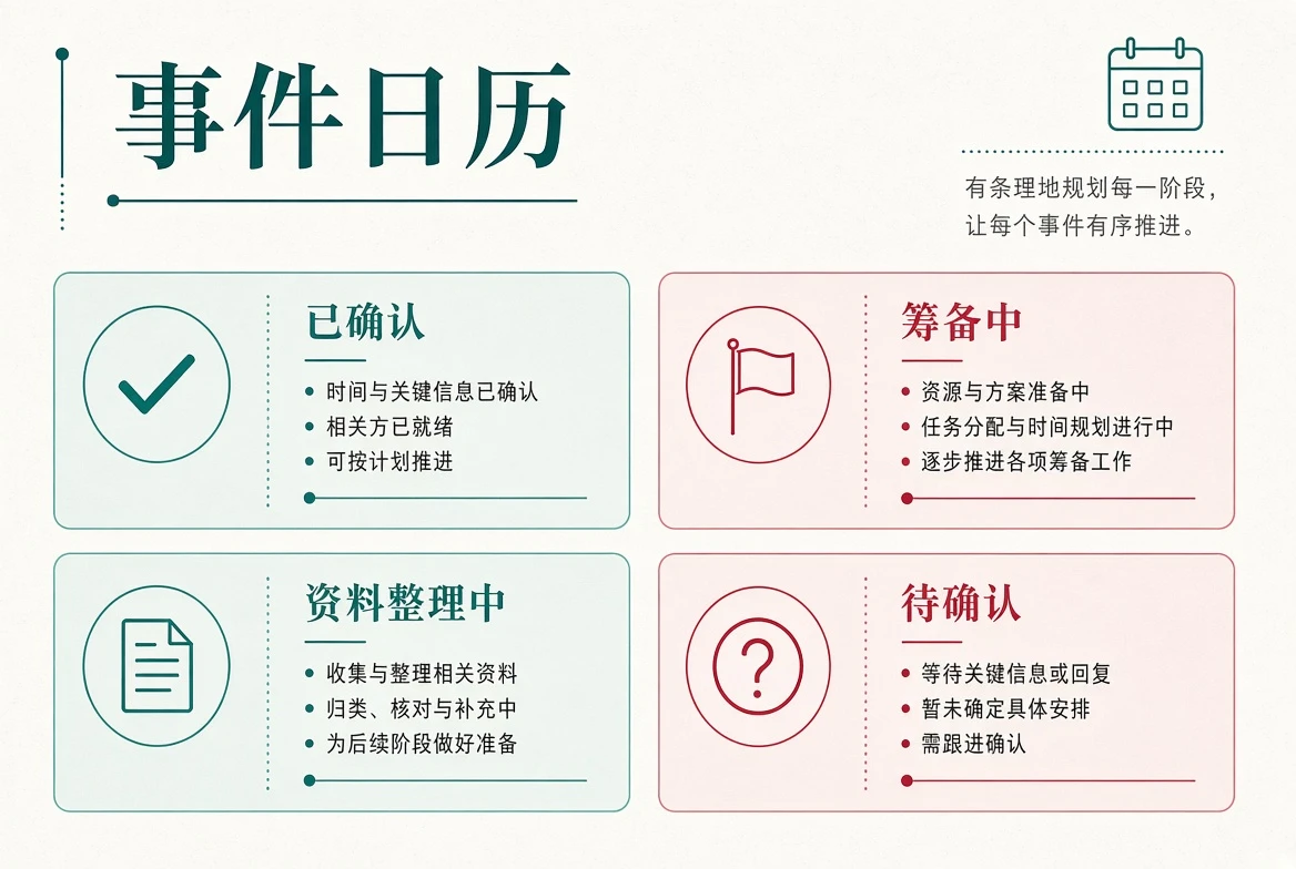 事件日历与公开资料状态配图